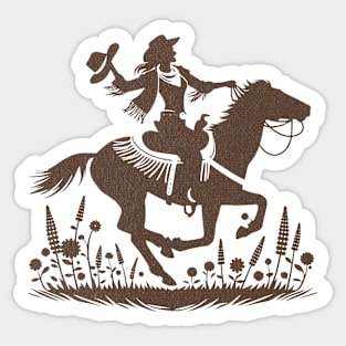 Wild West Rodeo Rider - Silhouette Cowgirl Vintage Grunge design Sticker